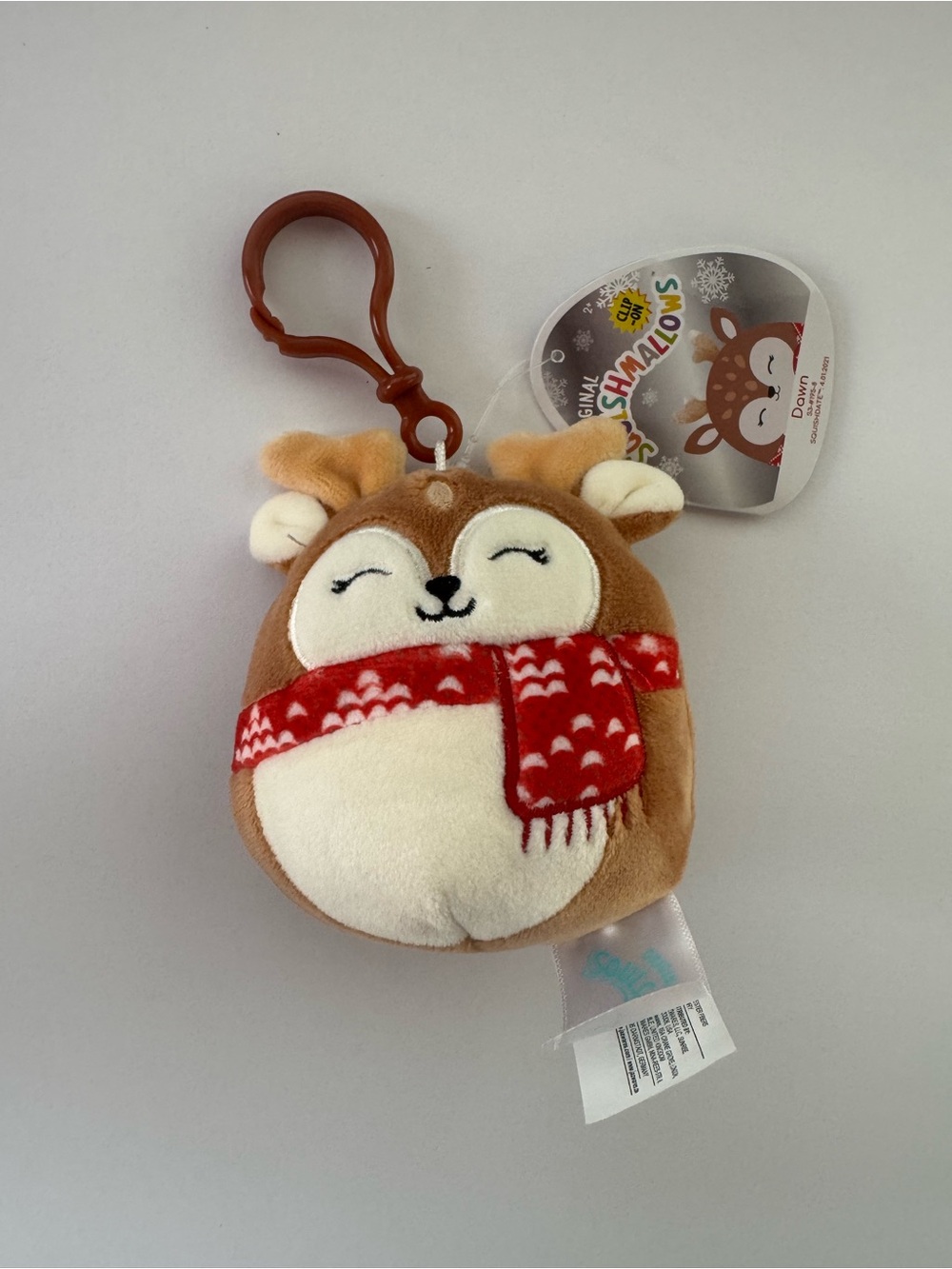Squishmallow Holiday Squad 3.5” Clip Dawn The Reindeer With Red Scarf  NWT